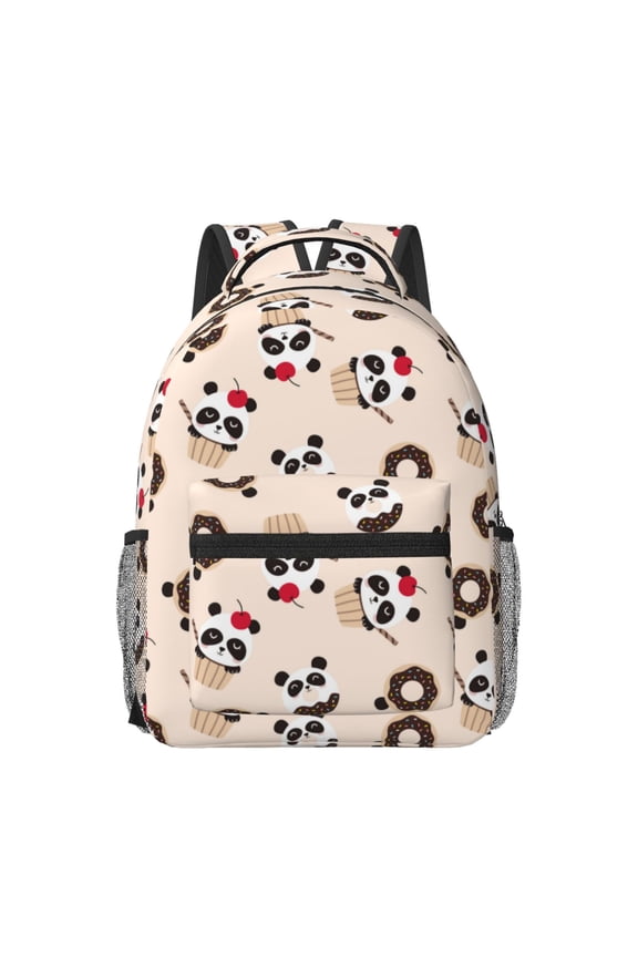 Panda Ice Creams Donuts Pattern Durable Student Backpack Laptop Bag- Ergonomic Design, Waterproof Twill Fabric - Ideal for School, Travel, and Outdoor Activities