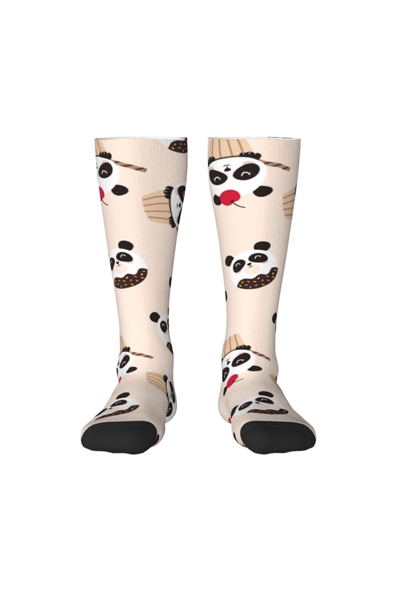 Panda Ice Creams Donuts Pattern Women’s Knee High Crew Socks,Trouser Socks Comfortable, Breathable, Moisture-Wicking and Soft