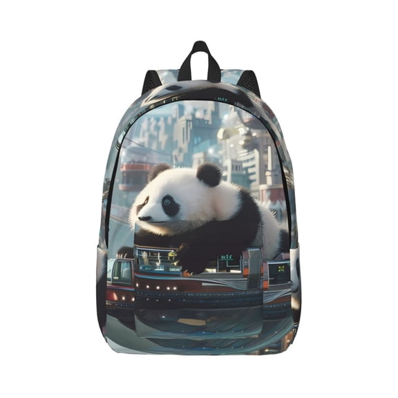 Rateoe Panda In Futuristic City Pattern Canvas College Laptop Backpack,Travel Daypack,Durable Rucksack Travel Notebook Bag School Backpack Book Bag for Men Women-Small