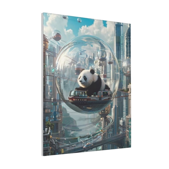 Rateoe Panda In Futuristic City Pattern Decorative Picture – Unique Modern Wall Art, Ready-to-Hang Canvas Print for Home (Vertical)