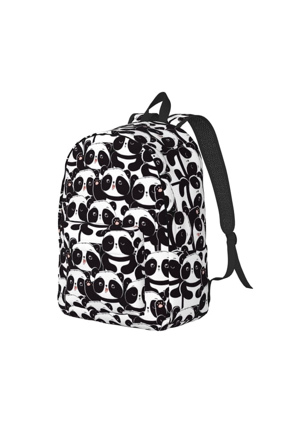 Panda Pattern Durable Canvas Backpack for Men & Women – Stylish & Lightweight – Adjustable Straps, Multiple Pockets – Fits 15-17 Inch LaptopsSmall
