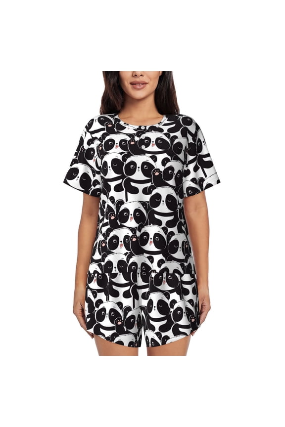Panda Pattern Women's Short-Sleeved Pajama Set - 2 Piece Soft and Lightweight Sleepwear Set-4X-Large