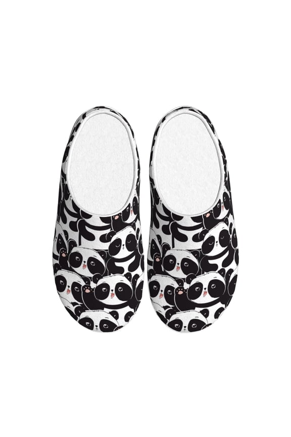 Panda Print Women's Men's Cotton Knit Slippers Lightweight Memory Foam Indoor House Shoes with Anti-Skid Sole-39/40