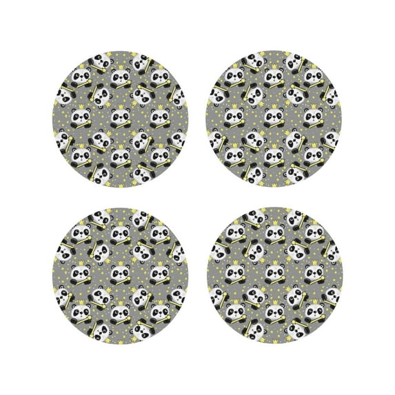 Rateoe Panda With Crown And Stars Drawing Drink Coasters Set of 4 Leather Coasters Spill Protection for Table Desk,Durable and Non Slip Leather Coaster ,4 Inches Drink Mats-Round Shape