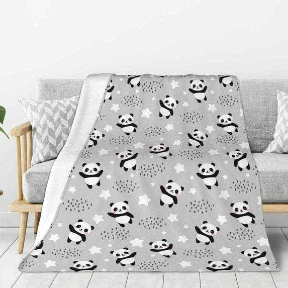 Rateoe Pandas Between Clouds and Stars Pattern Flannel Throw Blanket, Ultra-soft Blanket for Bed, Couch, Car, Hypoallergenic Anti-pilling blanket-40"x30"(Vertical)