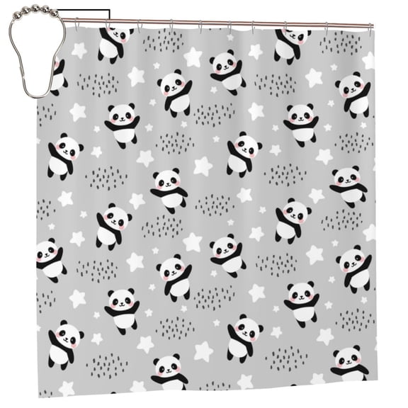 Rateoe Pandas Between Clouds and Stars Shower Curtain - Fancy Bathroom Shower Curtain Sets - Waterproof Shower Curtain with Hooks with 12 Plastic Hooks 72x72 Inches