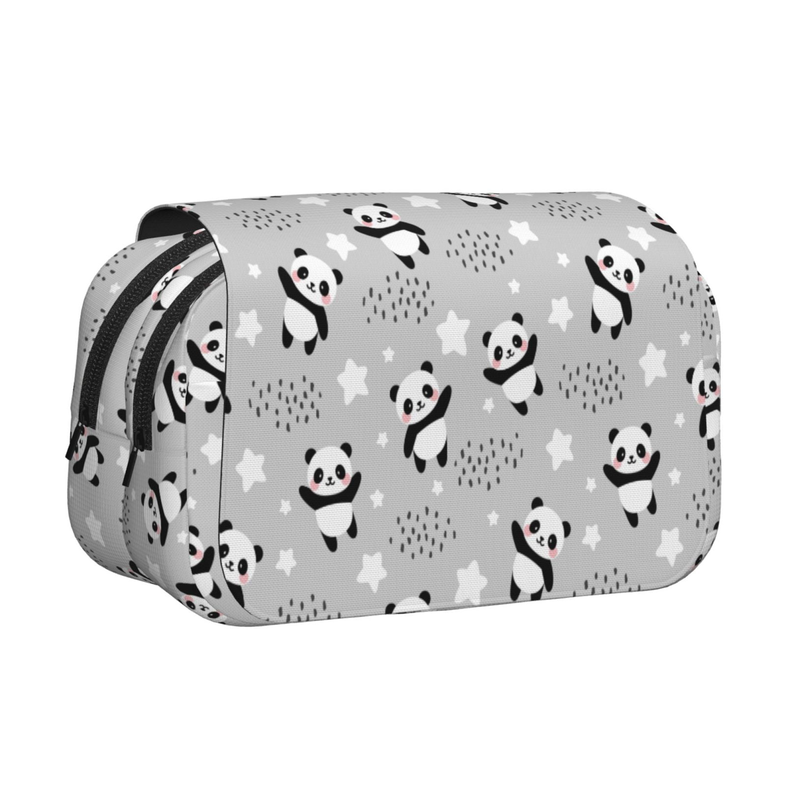 Rateoe Pandas Between Clouds and Stars Pattern Double Clamshell Pen Case, Storage Organizer with Two Zipper Compartments– Holds Up to 50 Pencils & Pens