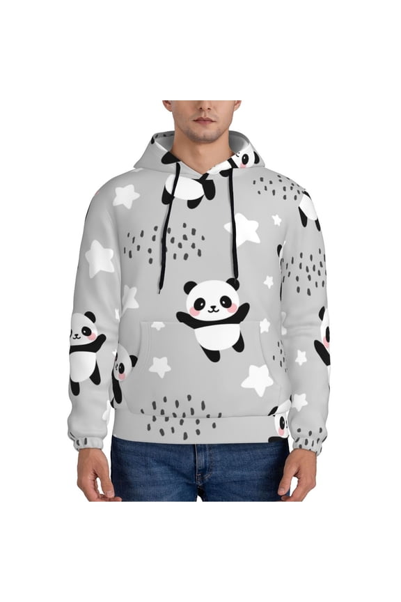 Pandas Pattern Mens Hoodie, Pullover Hooded Sweatshirt, Kangaroo Pocket Hoodie Ideal for Daily Wear, Travel and Home-Medium