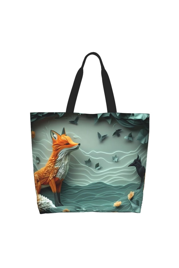 Paper Fox Crow Fantasy Tote Bag - Waterproof Lightweight Handbags Travel Shoulder Bag for Hiking Yoga Gym Swimming Travel Beach