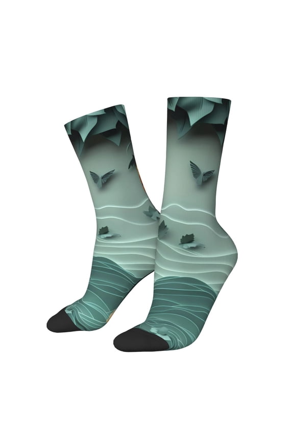 Paper Fox Crow Fantasy for Women Casual Calf Socks - Cute Crew Socks - Thin Soft Above Ankle Socks Size 5-11