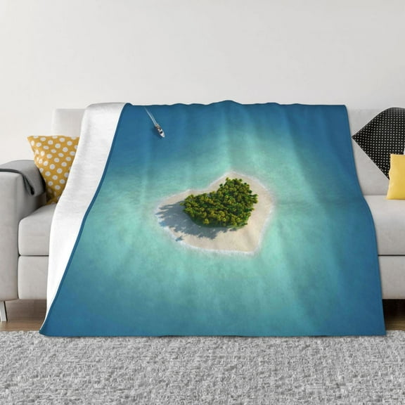 Rateoe Paradise Island Pattern Flannel Throw Blanket, Ultra-soft Blanket for Bed, Couch, Car, Hypoallergenic Anti-pilling blanket-