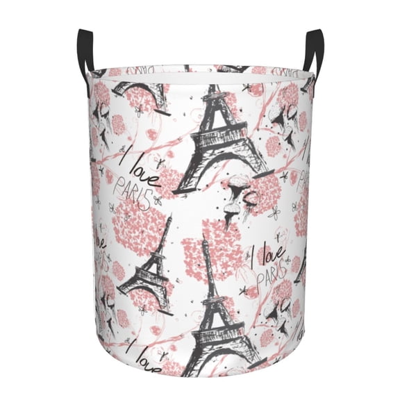 Rateoe Paris Pattern Round Laundry Hamper Basket, Tall Hamper Basket for Blanket Storage, Nursery Clothes Hamper for Laundry in Bedroom and College Dorm-