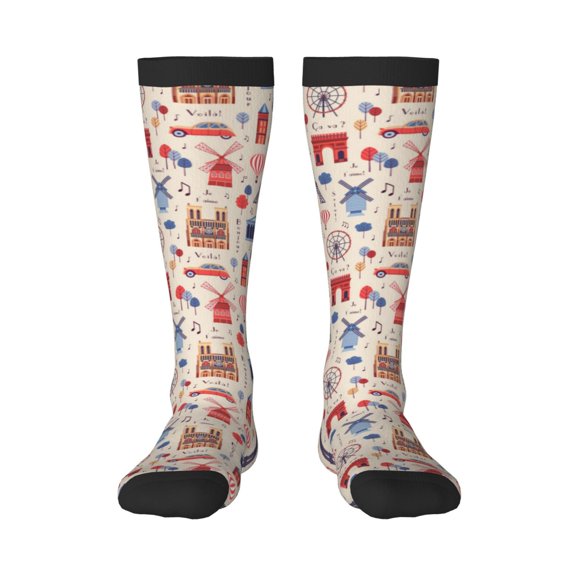 Rateoe Paris Pattern Women’s Knee High Crew Socks,Trouser Socks Comfortable, Breathable, Moisture-Wicking and Soft