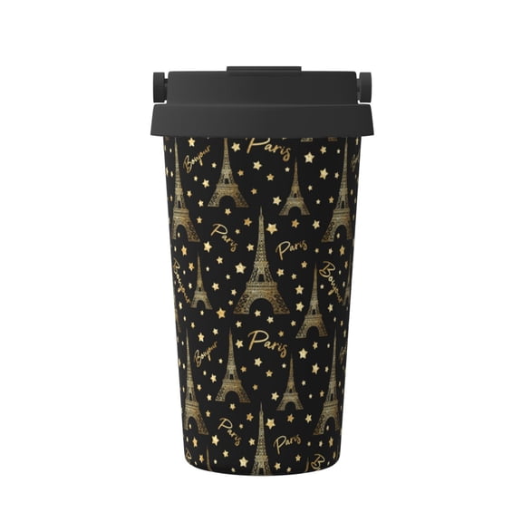 Rateoe Paris Romantic Pattern Travel Coffee Mug Tumbler with Flip Lid | Reusable Insulated Stainless Steel Cold Brew Iced Coffee Cup Thermos
