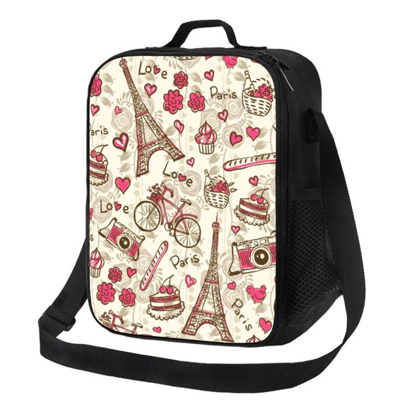 Rateoe Paris Vintage Lunch Bag Reusable Lunch Box with Shoulder Straps for Men Women Insulated Portable Lunchbox for adults Suitable for School Work Picnic
