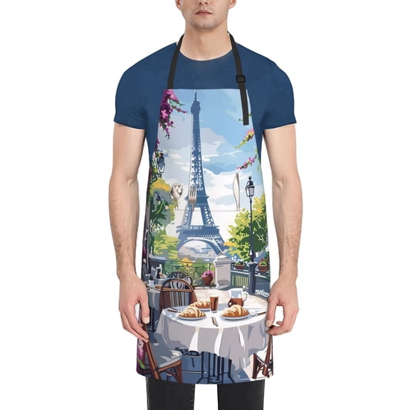 Rateoe Parisian Cafe With Eiffel Aprons with Pocket,Men Womens Aprons Waterproof Adjustable Cooking Aprons for Kitchen Gardening and Salon