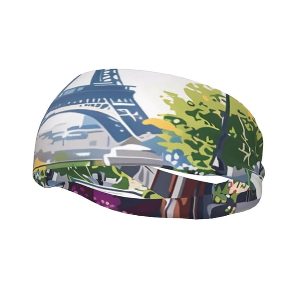 Rateoe Parisian Cafe With Eiffel Pattern Sports Headbands ,Moisture Wicking Workout Headband, Sweatband Headbands for Running,Cycling,Yoga,Hairband for Women and Men