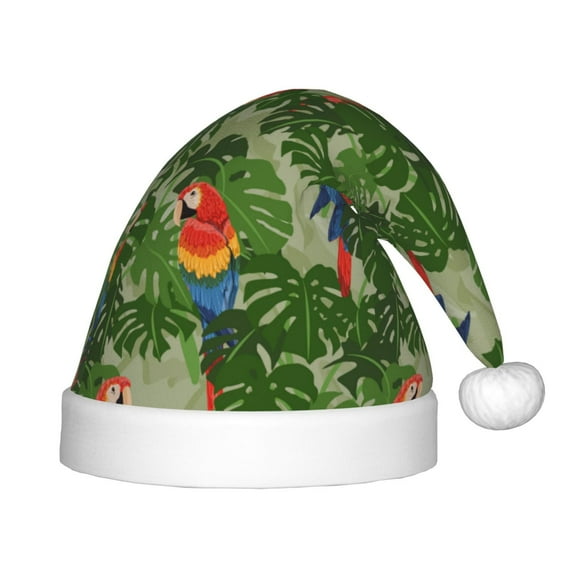 Rateoe Parrots And Tropical Leaves Santa Hat Confortable Christmas Hat for Christmas Party Favors Fit for Kids