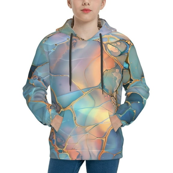 Rateoe Pastel Abstract Fluid Art Pattern Boys Hoodie, Youth Pullover Hooded Sweatshirt, Kangaroo Pocket Hoodie for Kids-X-Large