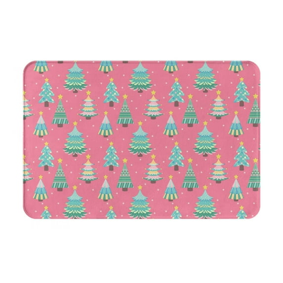 Rateoe Pastel Christmas Trees on Pink Pattern Flannel Door Mat Indoor Outdoor Entrance, Waterproof All-Weather Doormat,Fade Resistant, Low Profile Entryway Mat 16x24in