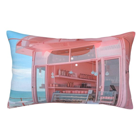 Rateoe Pastel Pink Beach Cafe Pattern Decorative Pillow Case,Throw Pillow Covers,Plush Pillow Cover,Soft Pillow Case,Velvet Pillow Case-16"x24"