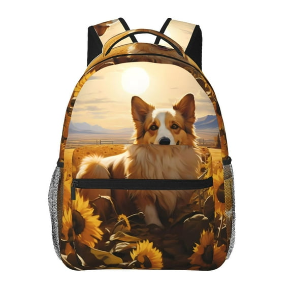 Rateoe Pastoral Sunflower Corgi Pattern Casual Backpack for School, Work, Travel – Adjustable Straps, Multiple Compartments – Ergonomic Design, Fits Laptops and Tablets