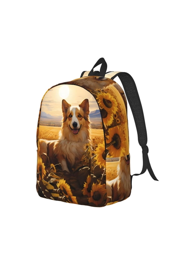 Pastoral Sunflower Corgi Pattern Durable Canvas Backpack for Men & Women – Stylish & Lightweight – Adjustable Straps, Multiple Pockets – Fits 15-17 Inch LaptopsSmall