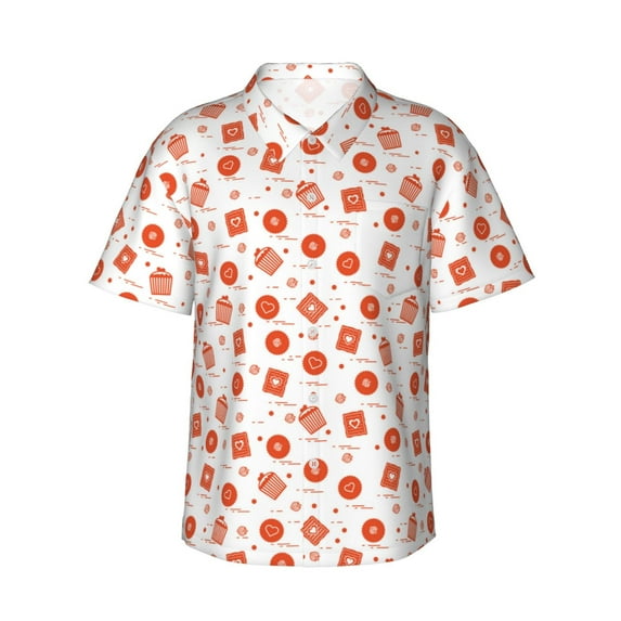 Rateoe Pastry Pattern Men’s Hawaiian Shirt – Short Sleeve Button-Down Tropical Beach Shirt, Lightweight & Breathable Casual Aloha Shirt with Pocket,Small