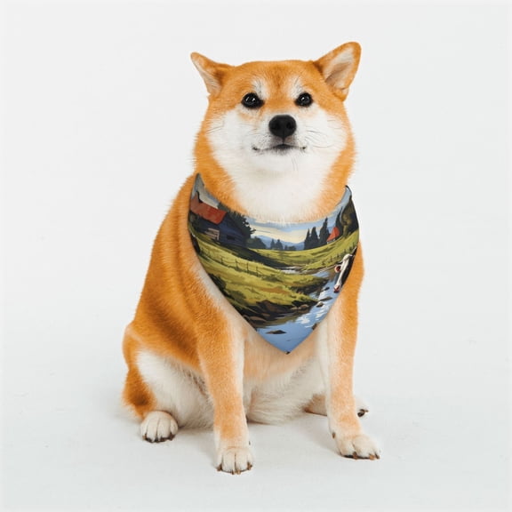 Rateoe Pasture Cow A Print Pet Scarf for Dogs and Cats – Stylish Reflective Design, Breathable & Durable Pet Bandana with Quick-Release Buckle-Large