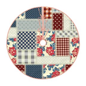 Rateoe Patchwork In Country Style Pattern Christmas Tree Skirt with Ties , Christmas Tree Decorations, Farmhouse Christmas Decor Xmas Holiday Decorations-36"