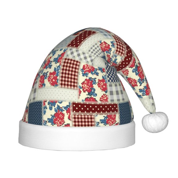 Rateoe Patchwork In Country Style Santa Hat Confortable Christmas Hat for Christmas Party Favors Fit for Kids
