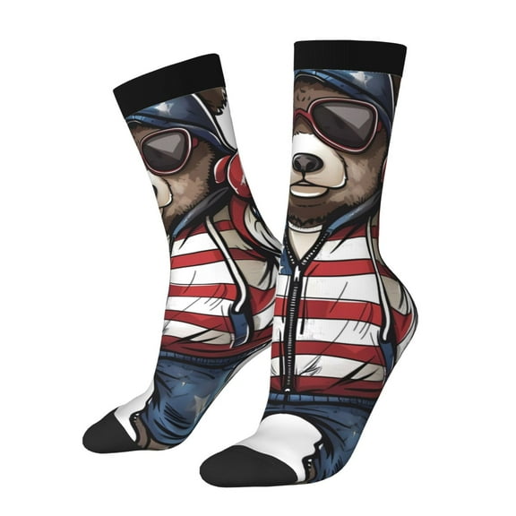 Rateoe Patriotic Boxing Bear Art for Women Casual Calf Socks - Cute Crew Socks - Thin Soft Above Ankle Socks Size 5-11