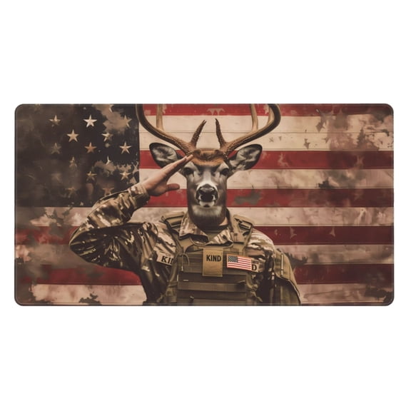Rateoe Patriotic Deer Soldier Salute Print Mouse Pad - Extended Large Gaming Mousepad,Non-Slip Stitched Edge,16x29.5 Inch