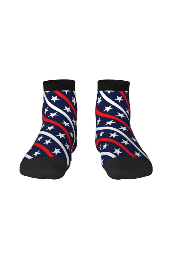 Patriotic Star Pattern Quarter Crew Socks,Toe Seamed Ankle Socks,Cotton Cushioned Breathable Athletic Crew Sports Socks