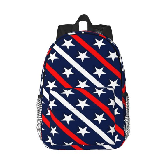 Rateoe Patriotic Star Pattern Student Backpack Water-resistant Backpack 15-inch Laptop Backpack Lightweight Adjustable School Backpack
