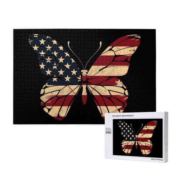 Rateoe Patriotic USA Butterfly Art Pattern Wooden Picture Puzzle ,1000 Piece Jigsaw Puzzle ,Family Fun Puzzle, Home Dcor Puzzle, Gift Puzzle(Horizontal style)