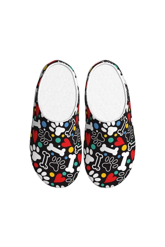 Paw And Bones Print Women's Men's Cotton Knit Slippers Lightweight Memory Foam Indoor House Shoes with Anti-Skid Sole-35/36