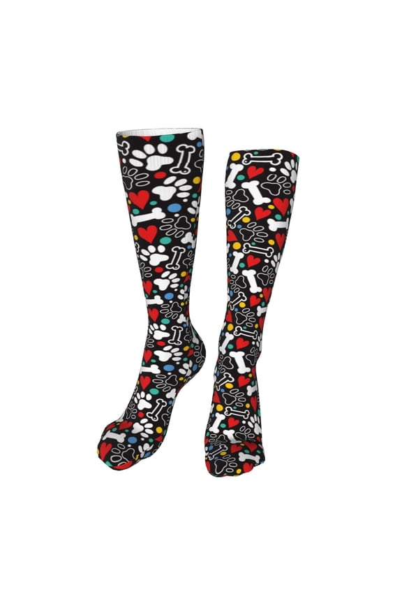Paw And Bones print Women's Men's Novelty 20in Crew Socks Cotton Socks Knee High Socks for Walking,Running,Nurses,Pregnancy-One Size