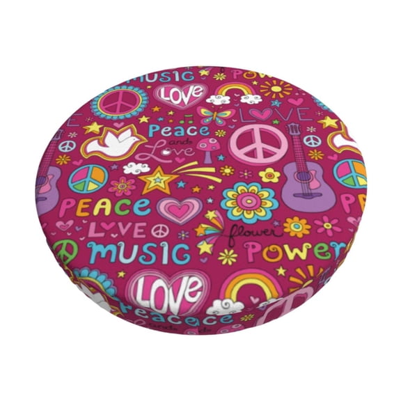 Rateoe Peace Love and Dove Flower Power Pattern Round Bar Stool Seat Covers,Washable Stool Cushion Slipcover Elastic Bar Chair Covers for 12-14 Inch Chair -14 inch