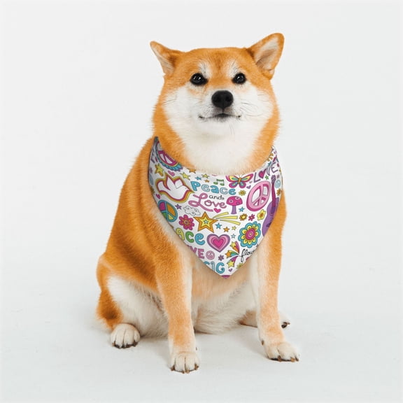 Rateoe Peace Love and Dove Flower Power Print Pet Scarf for Dogs and Cats – Stylish Reflective Design, Breathable & Durable Pet Bandana with Quick-Release Buckle-Medium