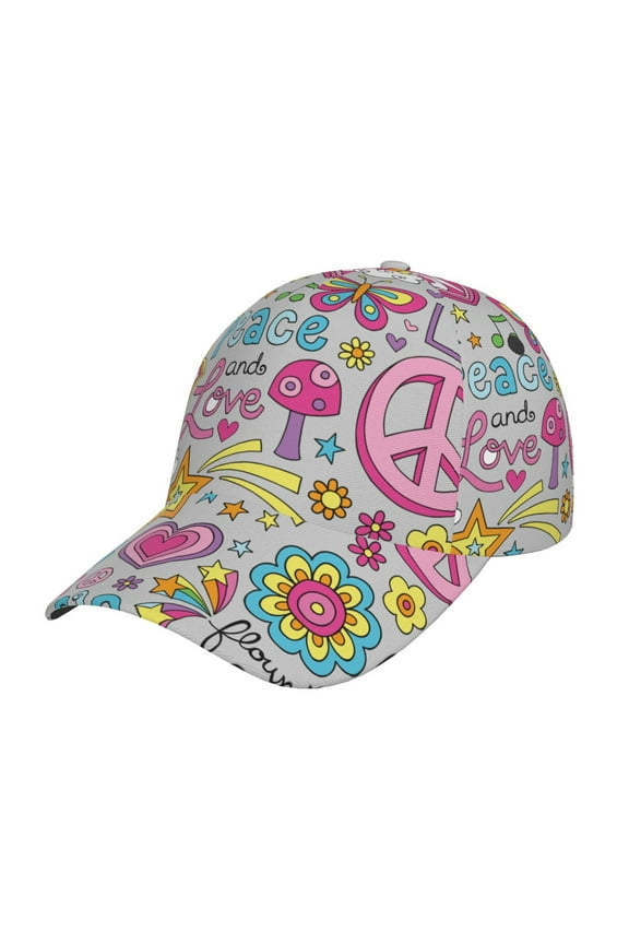 Peace Love and Dove Flower Power Pattern Baseball Cap Outdoor Cap Mountain Dad Hat - Unstructured Soft Cotton Cap-Adjustable UV Protection Cap