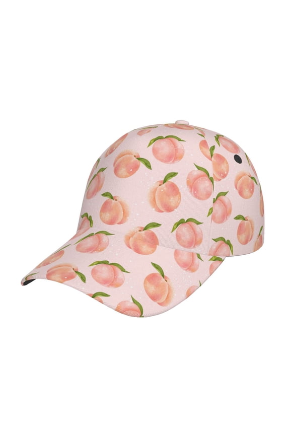 Peach With Leaves Pattern Mens Baseball Cap Adjustable Curved Brim Hat, Soft Cotton Sports Cap for Outdoor, Casual, and Everyday Wear, Comfortable & Breathable
