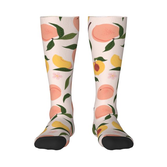 Rateoe Peach With Leaves1 Pattern Women’s Knee High Crew Socks,Trouser Socks Comfortable, Breathable, Moisture-Wicking and Soft