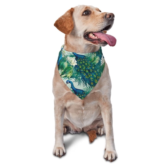 Rateoe Peacock And Flowers Drawing Dog Bandanas Washable Cotton Triangle Cat Scarfs ,Pet Scarf for Small Medium Large Dogs and Cats