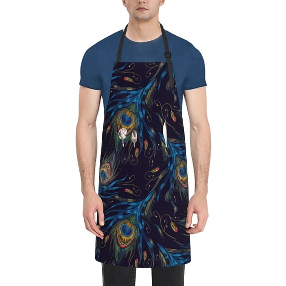 Rateoe Peacock Feathers Aprons with Pocket,Men Womens Aprons Waterproof Adjustable Cooking Aprons for Kitchen Gardening and Salon