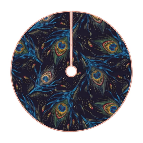 Rateoe Peacock Feathers Pattern Christmas Tree Skirt with Ties , Christmas Tree Decorations, Farmhouse Christmas Decor Xmas Holiday Decorations-