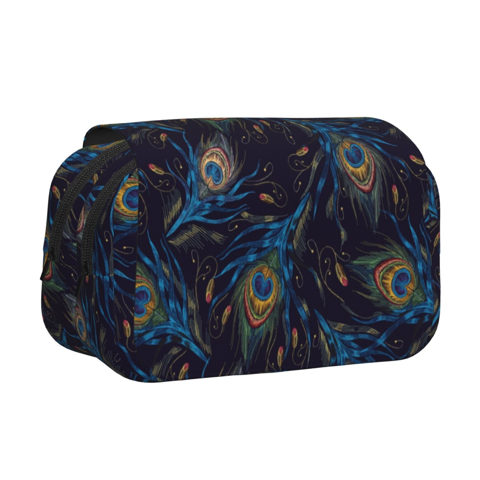 Rateoe Peacock Feathers Pattern Double Clamshell Pen Case, Storage Organizer with Two Zipper Compartments– Holds Up to 50 Pencils & Pens
