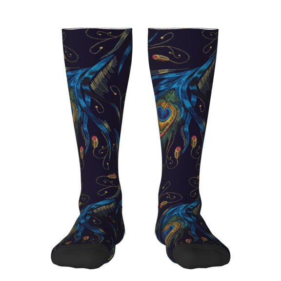 Rateoe Peacock Feathers Pattern Women’s Knee High Crew Socks,Trouser Socks Comfortable, Breathable, Moisture-Wicking and Soft