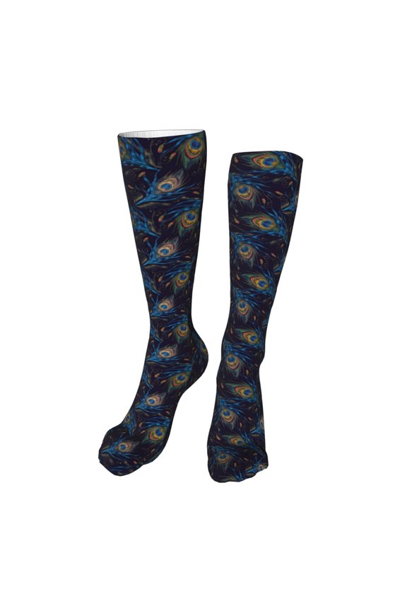 Peacock Feathers print Women's Men's Novelty 20in Crew Socks Cotton Socks Knee High Socks for Walking,Running,Nurses,Pregnancy-One Size