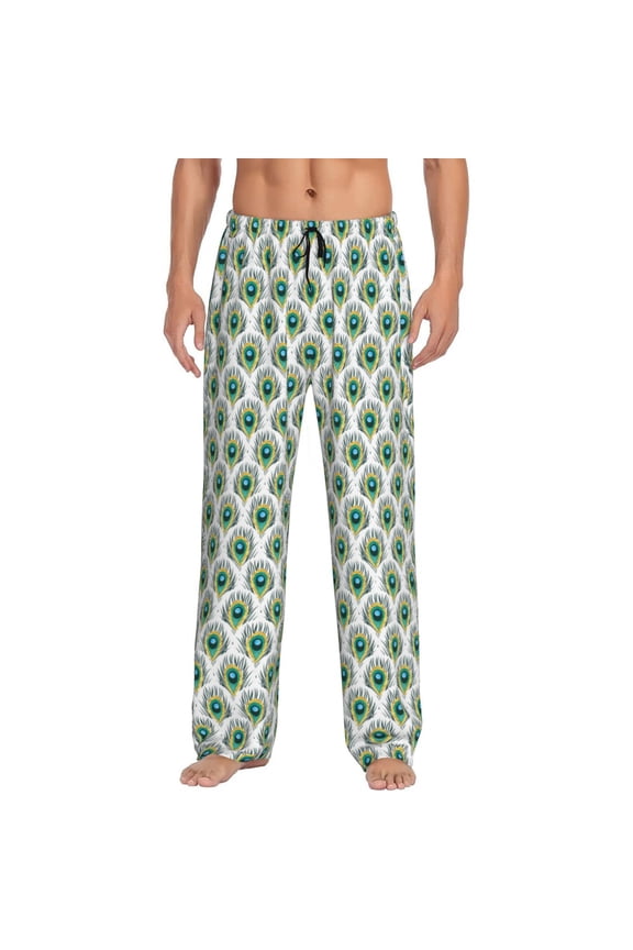 Peacock Feathers1 Pattern Men’s Ultra-Soft Comfy Pajama Lounge Pants Sleepwear,Comfortable Lounge Wear,lightweight Pajamas, Casual Home Wear-Large